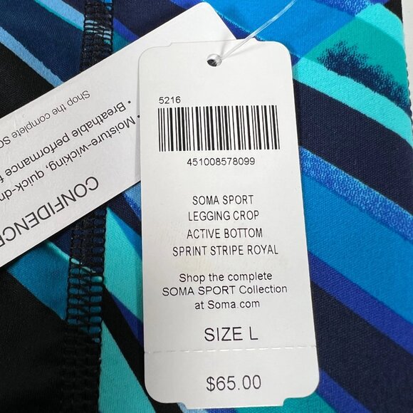 NWT Soma Sport Womens Blue Geometric Sprint Stripe Royal Crop Leggings Size L - Picture 7 of 11